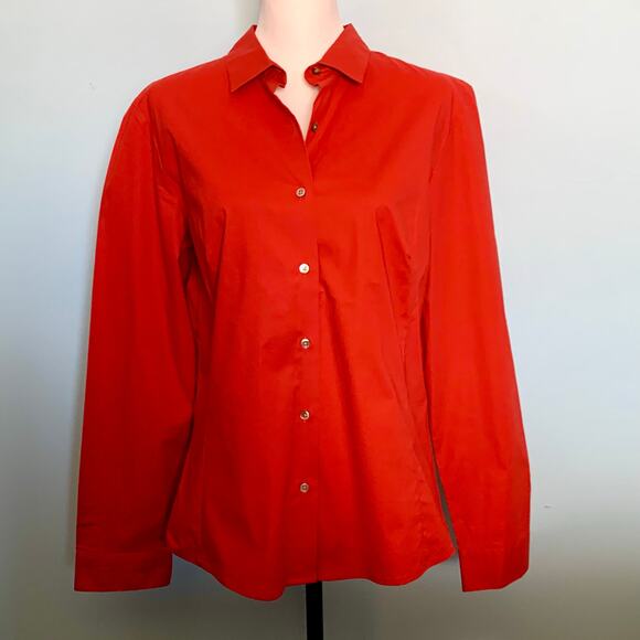 Ann Taylor Stretch Red Button Down Shirt Size 14 - Picture 1 of 8